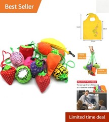 Foldable 10PCS Reusable Grocery Tote Bags – Heavy Duty & Cute Fruit Designs
