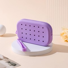 JOVAKIT Small Portable Silicone Makeup Bag for Women with Decorative Purple