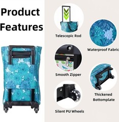 Portable Shopping Cart Foldable W/ Wheels,Folding Shopping Cart Tote Bag Trolley