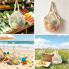 Ahyuan Reusable Cotton Mesh Grocery Bags Cotton String Bag Net Shopping Mesh Bag
