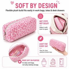 Krdrgey 2Pcs Fluffy Leopard Pencil Case Set, Cute Fuzzy Makeup Bag dark pink