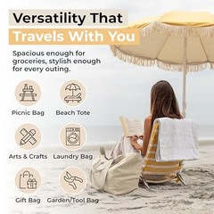 XL Canvas Grocery Bag Set 3pc – Heavy Duty, Foldable, Washable, Pockets, Long St