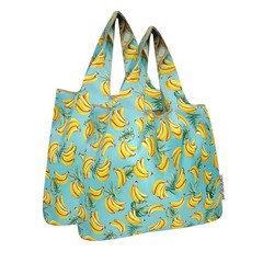 Medium Foldable Tote Nylon Reusable Grocery Bag Set of 2, Bananas