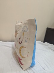 Swarovski Reusable Tote Bag Blue Beige Red Graphic Print 15x14x4 in