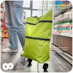 2 in 1 Lightweight Collapsible Shopping Cart Folding Wheel Reusable Green Orange