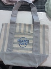 Trader Joe’s Canvas Stripe Reusable Tote Bag blue/white