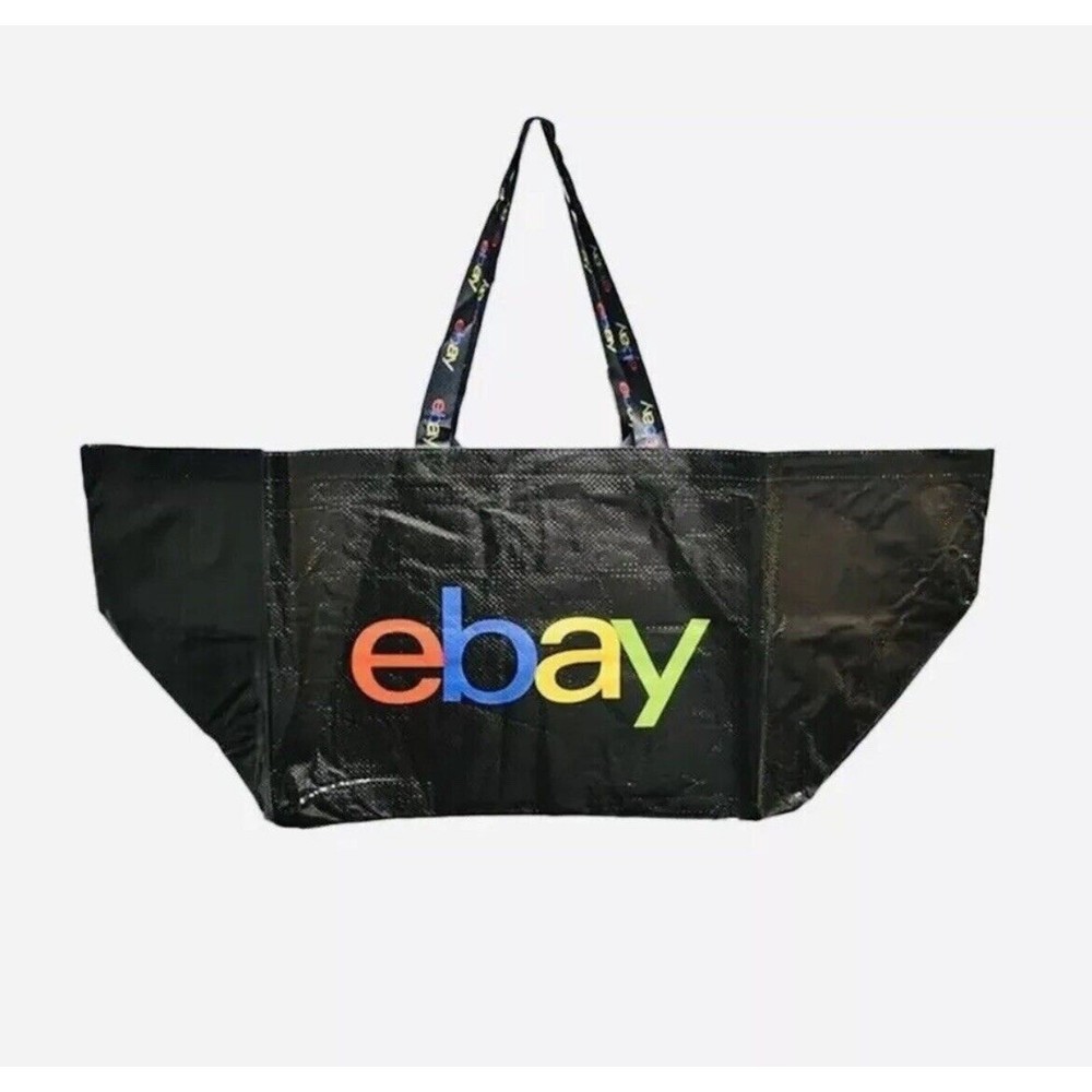eBay Large Shopping Tote Bag Package Carrier Colorful Logo Black Reusable NEW
