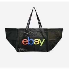 eBay Large Shopping Tote Bag Package Carrier Colorful Logo Black Reusable NEW