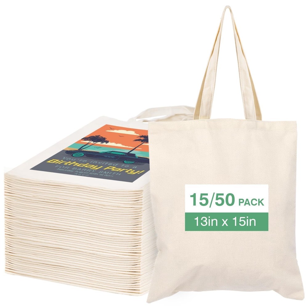 50 Pack Canvas Tote Bag Bulk Sublimation Blank Bags, 13×15 Inches 10oz Medium…