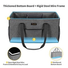 Stand Up Extra Large Utility Tote Bag With Metal Wire Frame & Hard Bottom Board