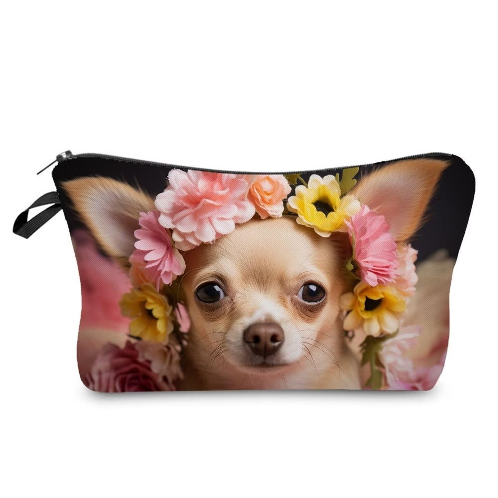 Livel lhood Floral Chihuahua Makeup Bag Cute Small Organizer 02