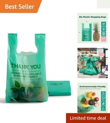 Eco Biodegradable Plastic Grocery Bags – 100 Count with Handles, Thank You T-…