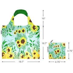 Wrapables Large Reusable Shopping Tote Bag with Outer Pouch, Sunflowers