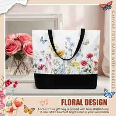 10 Pcs Wildflower Canvas Tote Bag Bulk Large Book Lovers Floral Gift Tote 18….