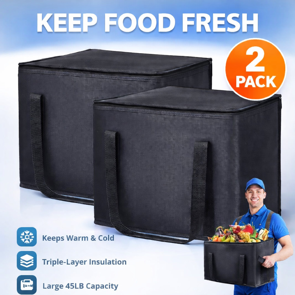 2 Pack Insulated Grocery Bags Large Thermal Cooler Tote Reusable Zippered XL Bag