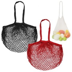2-Pack Reusable Washable Mesh Net String Grocery Bags [Red, Black,Long Handle]