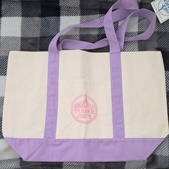 Trader Joe’s Large Colorblock Tote Bag Purple/Beige Cotton Blend 21x14x11