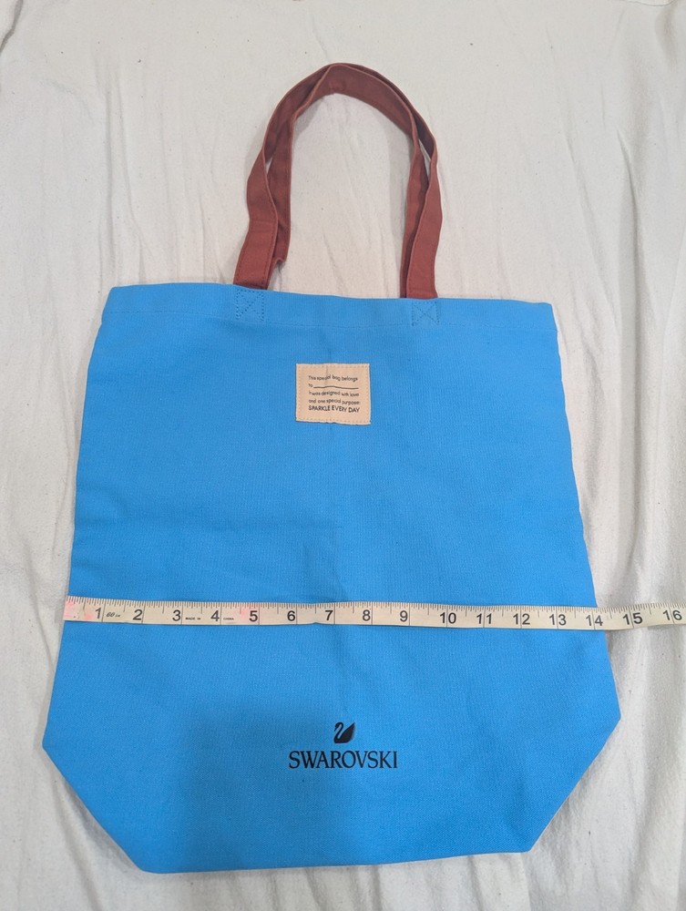 Swarovski Reusable Tote Bag Blue Beige Red Graphic Print 15x14x4 in
