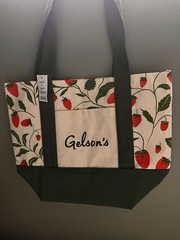 Gelson’s Reusable Strawberry Print Tote Shopping Bag Green & Beige