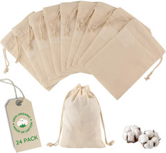 24 Pack Organic Cotton Muslin Bags | 4×6″ | Reusable Small Cloth Bag