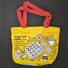 Trader Joes Reusable Canvas Shopping Tote Bag Breakfast Waffles Coffee Toast USA