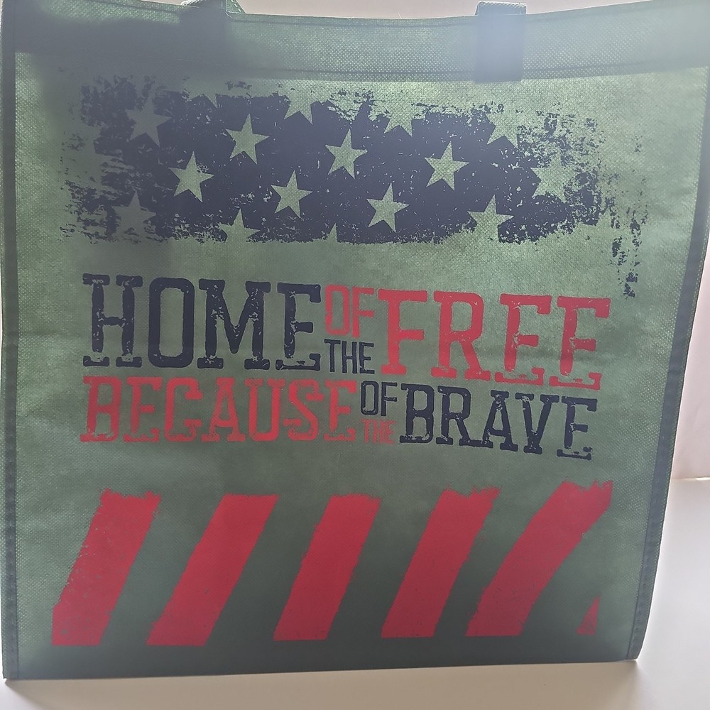 Home Of The FREE Reusable Shopping Tote Bag Size 6×14.5×14.5″ Green Multicolor