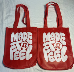 Lululemon Reusable Shopping Tote Bags Red White Snap Close Set of Two Bags