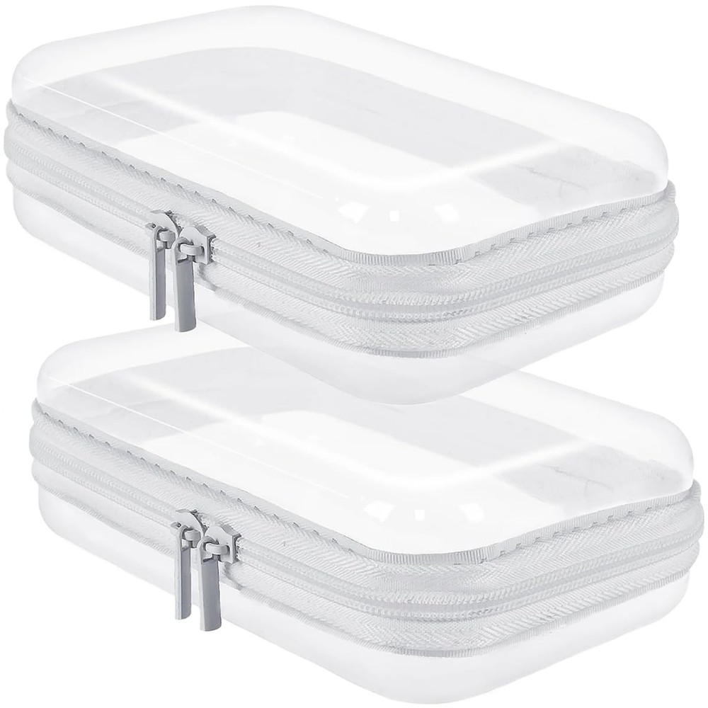 2 PCS Clear Hard Shell Zipper Cases Plastic 5.11*3.34*2.08 inch, Transparent