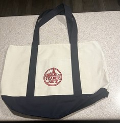 Trader Joe’s Canvas Tote Bag Foldable Beige Black Solid Plain