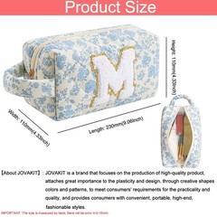 JOVAKIT Alphabet Makeup Bag Cosmetic 9.06 x 3.54 x 4.33 inches, Blue Floral