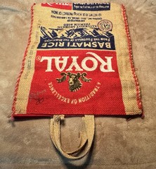 2 Royal Basmati Rice Repurposed Recycled Zipper Closure Burlap Bags Rustic Decor
