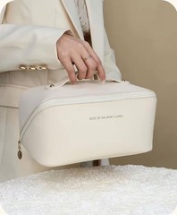 FEMMORA Fashion PU Leather Waterproof Travel Makeup Medium, Antique White