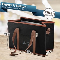2 Pack Black Collapsible Heavy Duty Reusable Grocery Tote Box Bags Long Handles