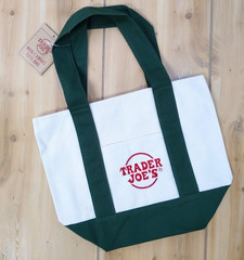 Trader Joe’s Mini Canvas Tote Bag Green White Utility NWT Limited Edition