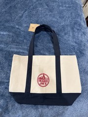Trader Joe’s Reusable Foldable Canvas Shopping Bag Beige Navy Blue