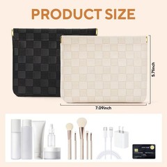 MZLUWM 2-Pack Small Waterproof Checkered Makeup Bag – Portable Beige+Black