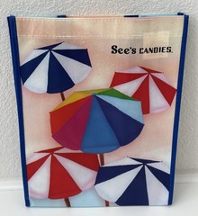See’s Candies – BEACH POOL Theme Reusable Shopping Tote/Bag, 12.75x 10×4.75