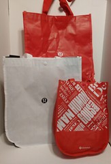 Lululemon Reusable Shopping Tote Bags Lot of 3~2 Large, 1 Small, Red Black White