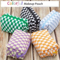 PAZIMIIK Checkered Makeup Bag for Purse Portable Zipper Make Up Pouch Purple