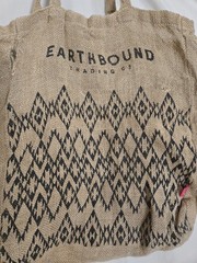 Earthbound Trading Co. Jute Burlap Shopping Bag With Black Geometric Pattern