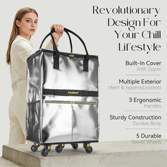 Reusable Grocery Bag on 5 Wheels, Foldable Rolling Tote Bag with Handle and Zipp