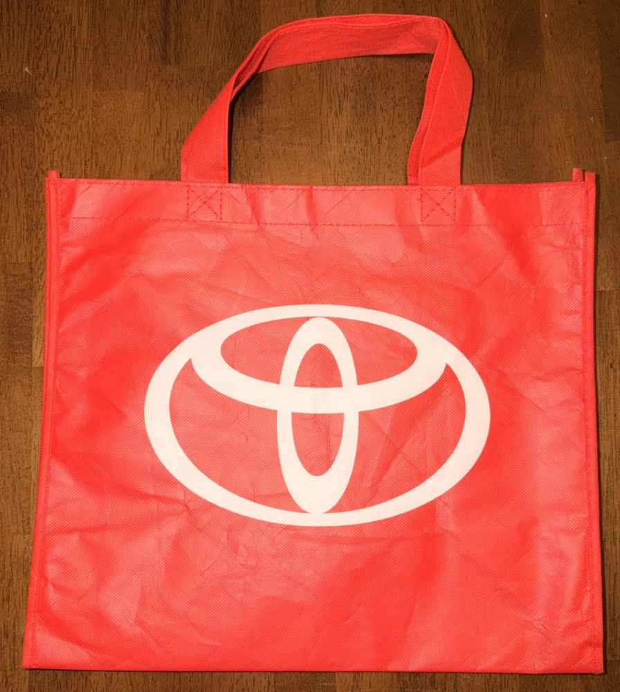 TOYOTA Shopping Tote/ Bag Red Reusable ECO Lets Go Places 15″x13″x7.125″