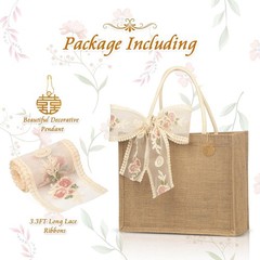 Burlap Jute Tote Bags W/ PE Lined Water-Resistant Interior 13x9x5 Inch Reusable