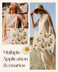 Aesthetic Embroidery Tote Bag for Women – Reusable Canvas Cloth Shoulder Bag …