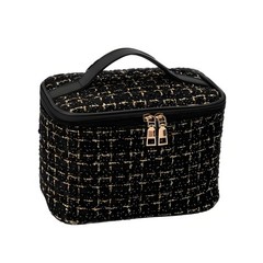 GOSATYUM Plaid Travel Makeup Bag, Portable Toiletries Organizer, black