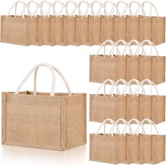 24Pcs Burlap Tote Bag Jute Reusable Waterproof Bag W/ Handles Small Blank Canvas