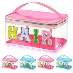 libfrnt Chenille Letter Clear Makeup Bags, Preppy Pink Hair Bag