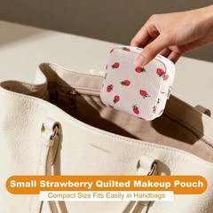 YKEBVPW Mini Makeup Pouch Small Strawberry Corduroy Quilted Cosmetic Beige