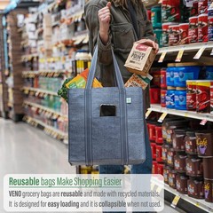 4 Pack Reusable Grocery Bags W/ Hard Bottom Heavyduty Shopping Bags For Shopping