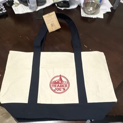 Trader Joe’s Beige Navy Canvas Foldable Reusable Shopping Bag Solid